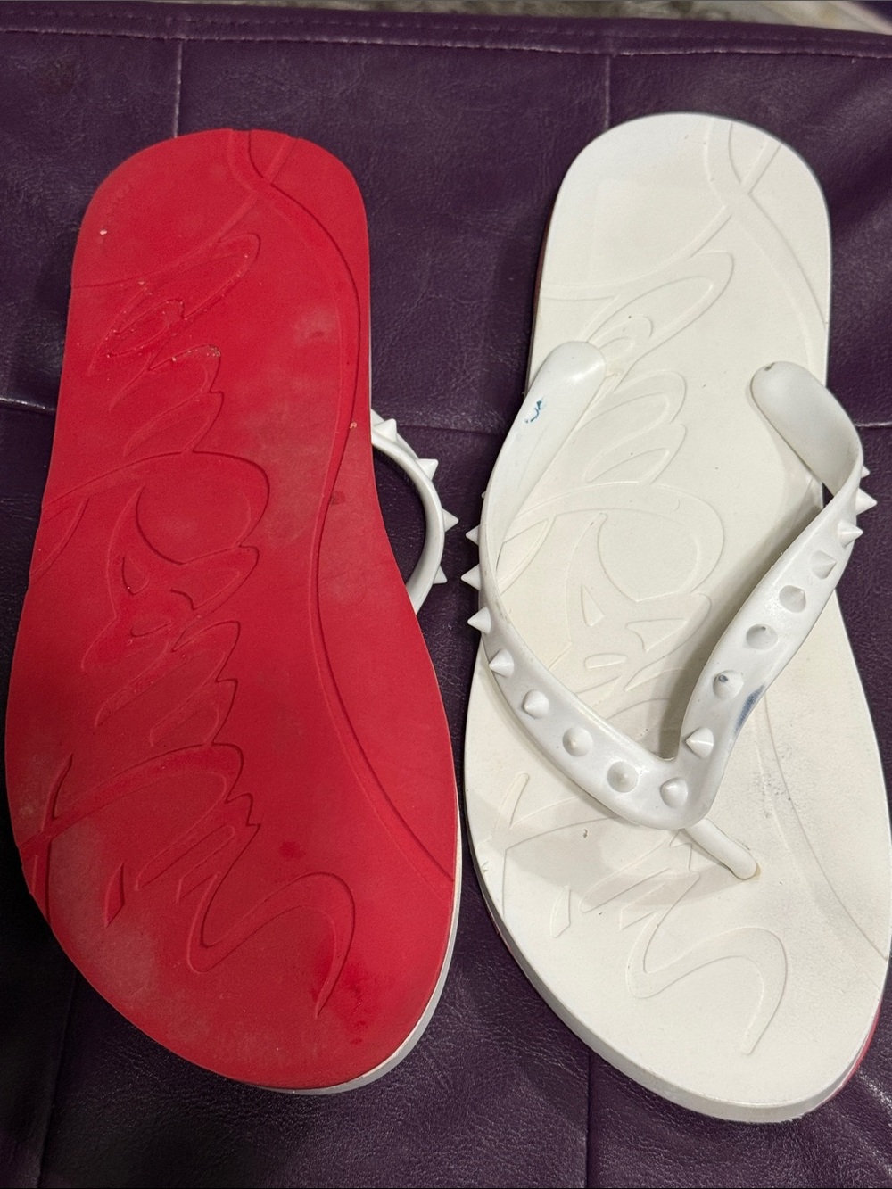 White Women’s Studded Flip Flop Sandals with Red Sole